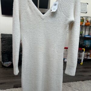 Abercrombie & Fitch Cream Long Sleeve Dress